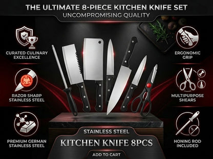 Premium 8-Piece Stainless Steel Knife Set – Chef Grade Sharpness, Rust & Stain
